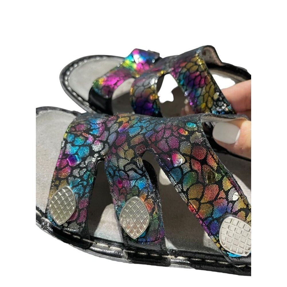 Alegria Wedge 3 Strap Sandals Glitter Multicolor Snake Rhinestone Sz 39 - Picture 6 of 8